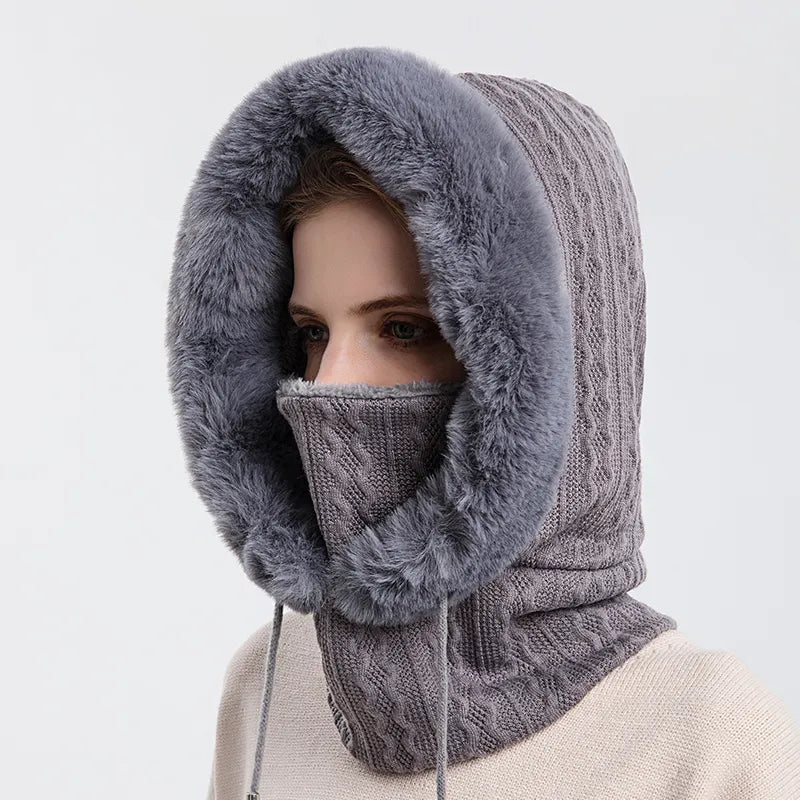 Winter Hooded Cap and Mask Set with Knitted Cashmere for Women - Jayariele one stop shop