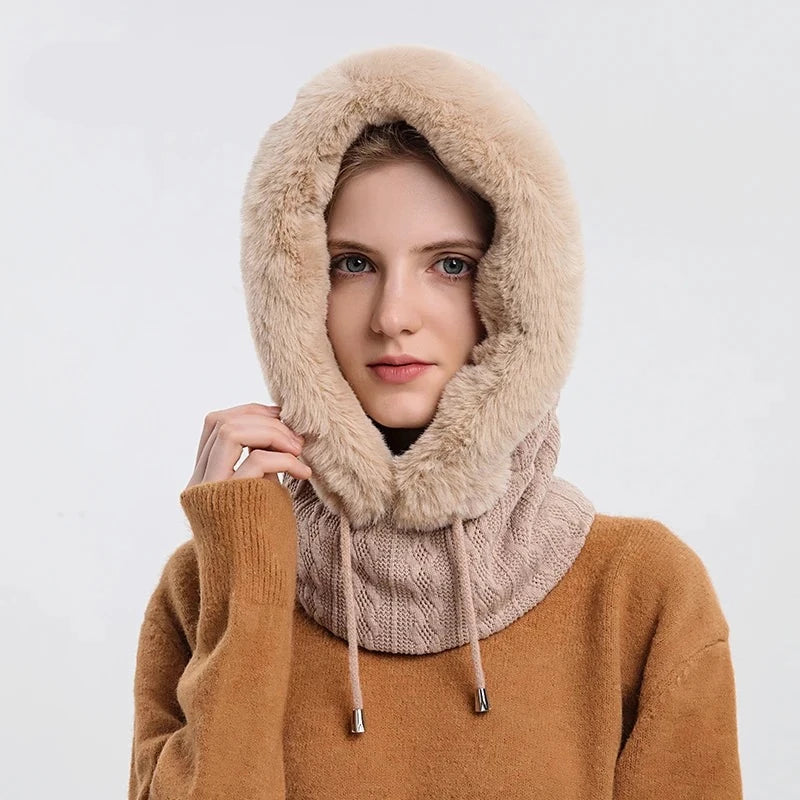 Winter Hooded Cap and Mask Set with Knitted Cashmere for Women - Jayariele one stop shop