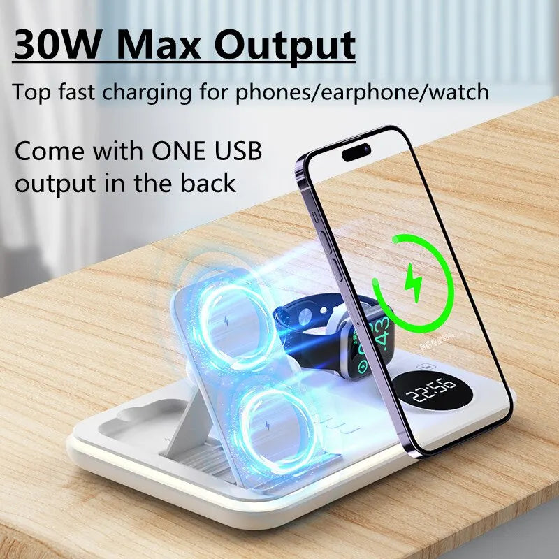 30W Wireless Charger Stand with Light Alarm Clock for iPhone - Jayariele one stop shop