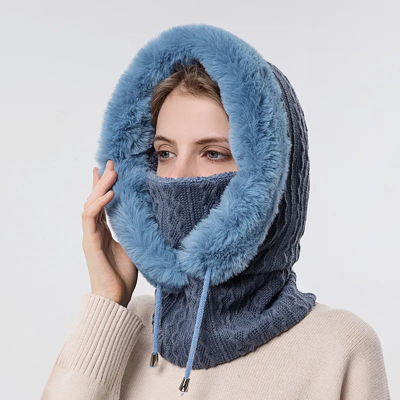 Winter Hooded Cap and Mask Set with Knitted Cashmere for Women - Jayariele one stop shop