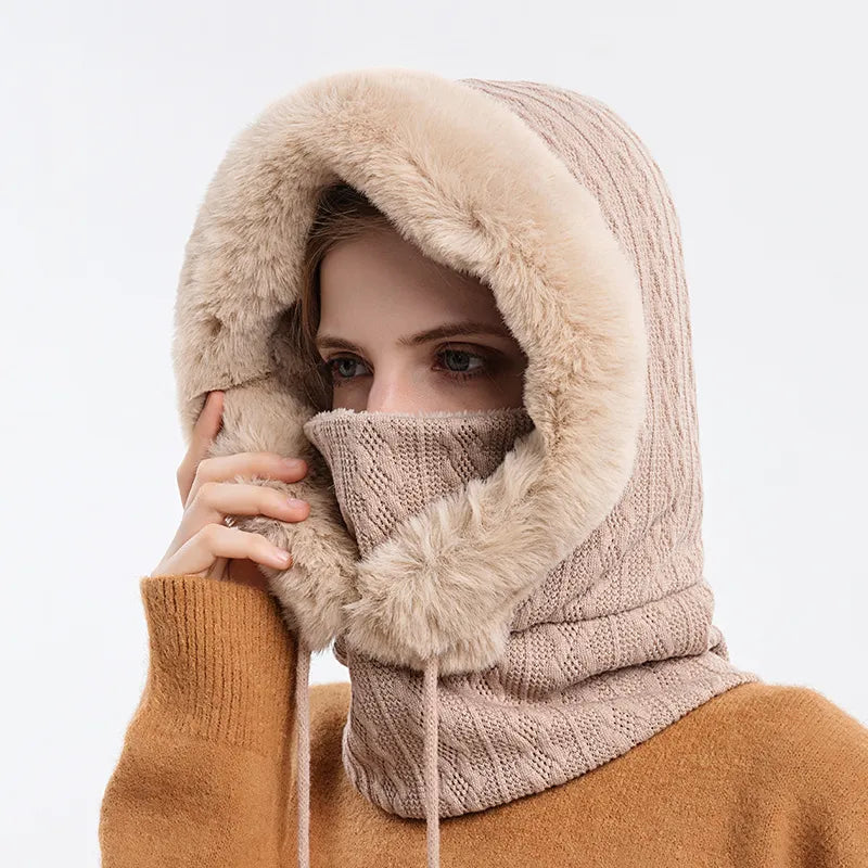 Winter Hooded Cap and Mask Set with Knitted Cashmere for Women - Jayariele one stop shop