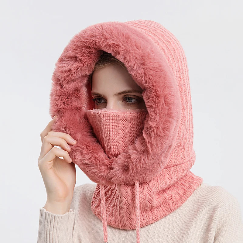 Winter Hooded Cap and Mask Set with Knitted Cashmere for Women - Jayariele one stop shop