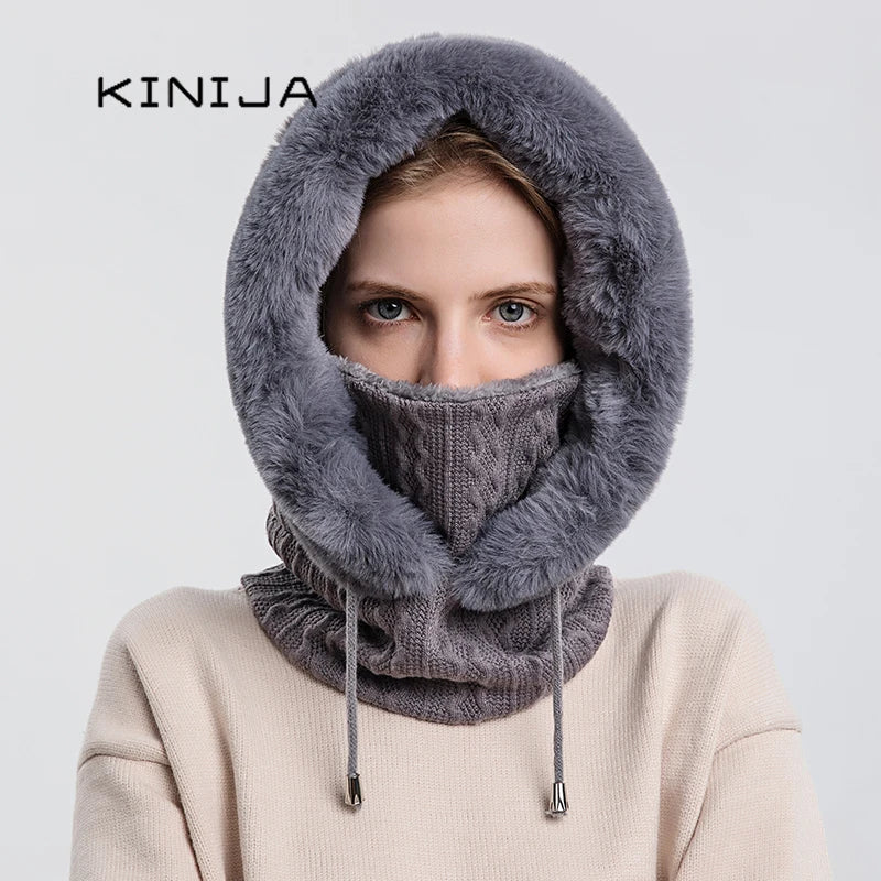 Winter Hooded Cap and Mask Set with Knitted Cashmere for Women - Jayariele one stop shop