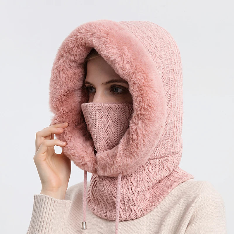 Winter Hooded Cap and Mask Set with Knitted Cashmere for Women - Jayariele one stop shop