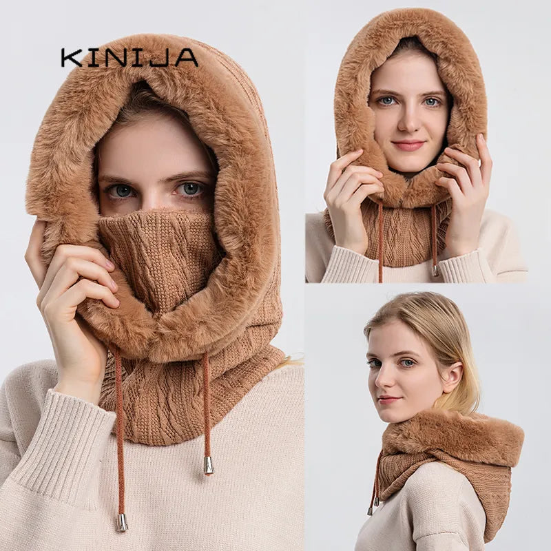 Winter Hooded Cap and Mask Set with Knitted Cashmere for Women - Jayariele one stop shop