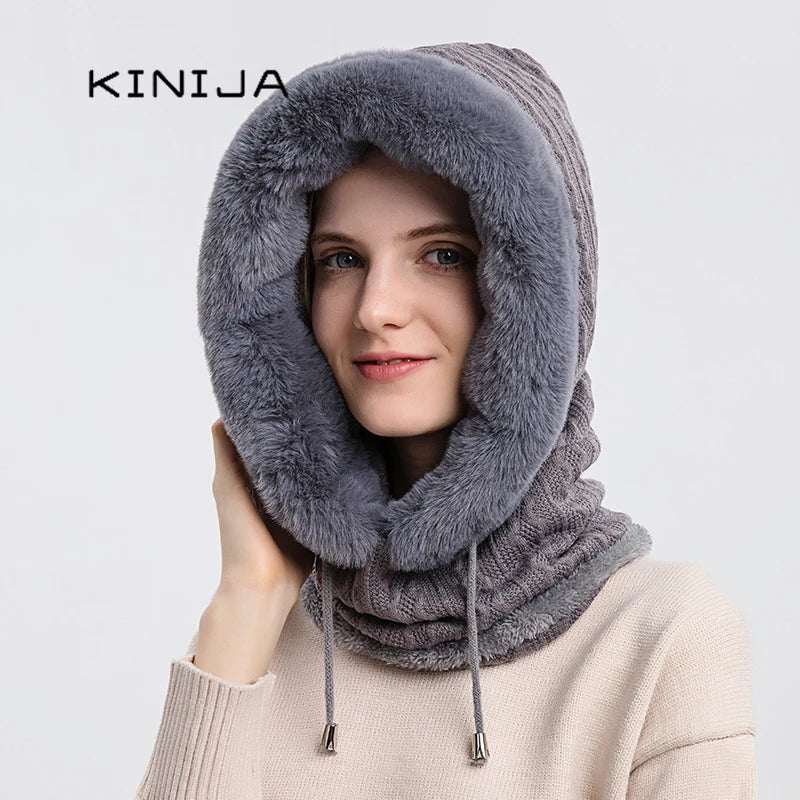 Winter Hooded Cap and Mask Set with Knitted Cashmere for Women - Jayariele one stop shop