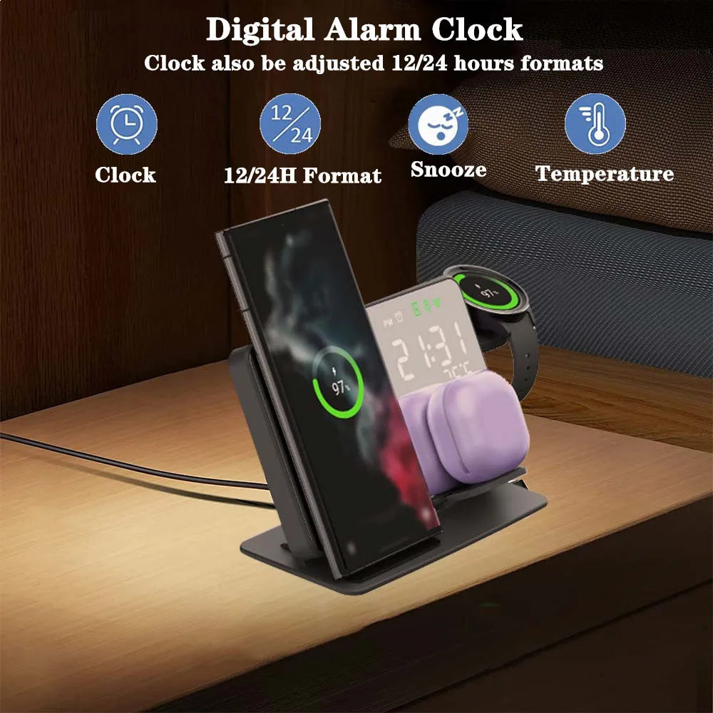 3-in-1 Fast Wireless Charger with Alarm Clock Stand - Jayariele one stop shop