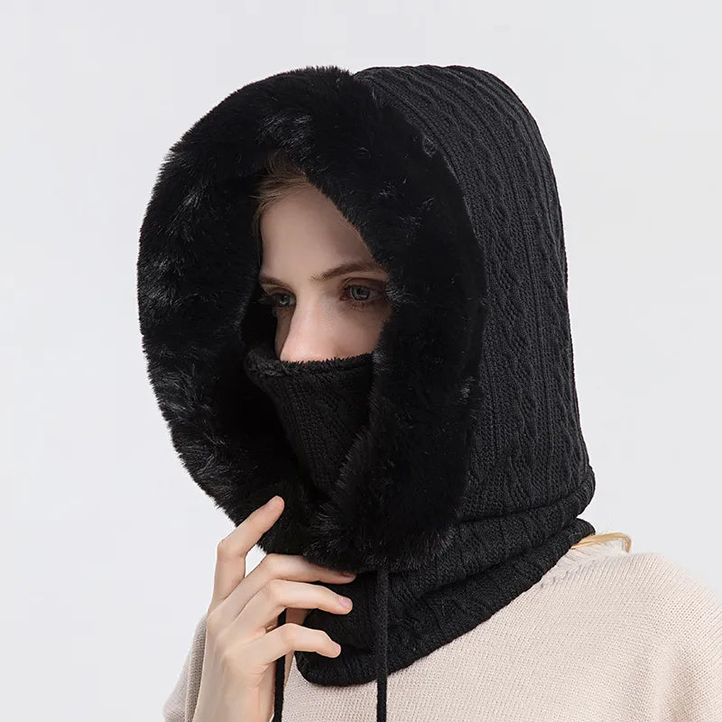 Winter Hooded Cap and Mask Set with Knitted Cashmere for Women - Jayariele one stop shop