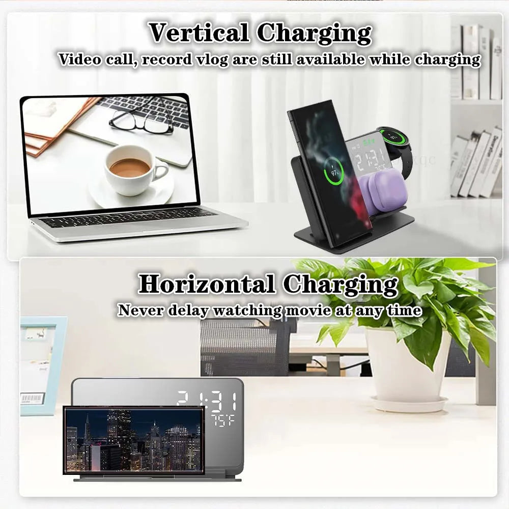 3-in-1 Fast Wireless Charger with Alarm Clock Stand - Jayariele one stop shop