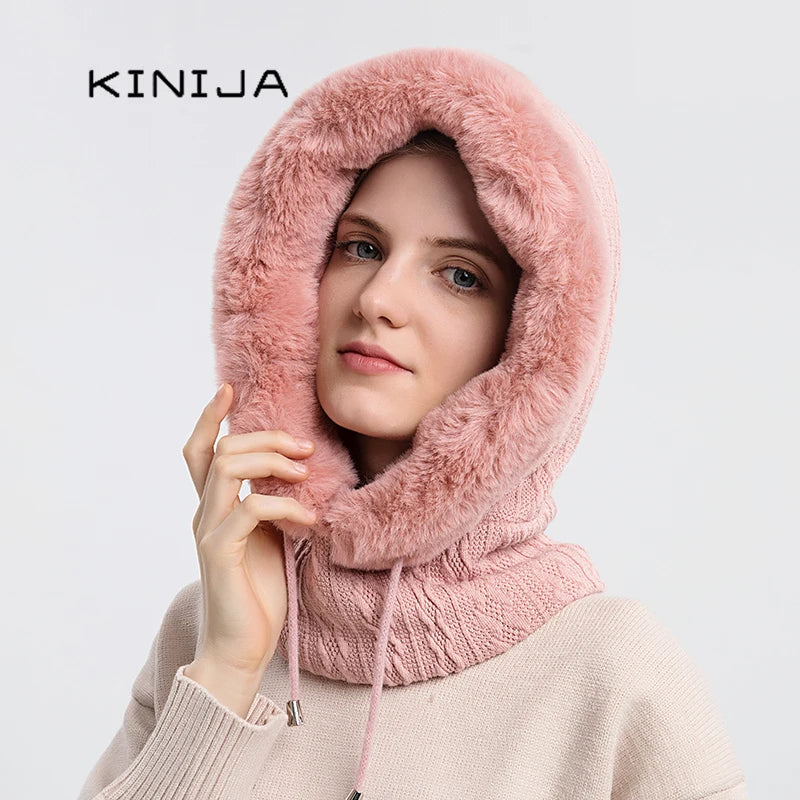 Winter Hooded Cap and Mask Set with Knitted Cashmere for Women - Jayariele one stop shop