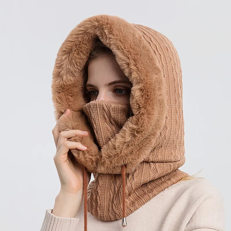 Winter Hooded Cap and Mask Set with Knitted Cashmere for Women - Jayariele one stop shop