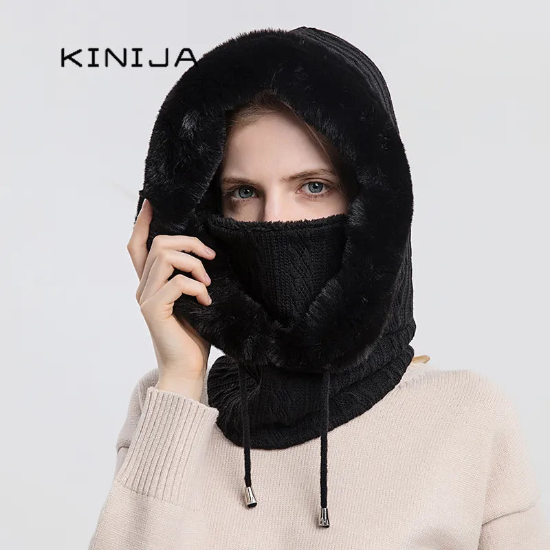 Winter Hooded Cap and Mask Set with Knitted Cashmere for Women - Jayariele one stop shop