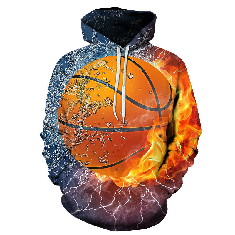 Children's Basketball 3D Casual Printed Pullover Hoodie Water And Fire BoyHooded Men's And Women's Coat - Jayariele one stop shop