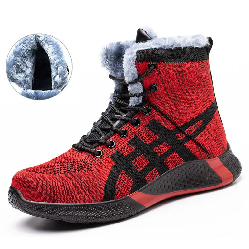 Winter Plush Boots Men Labor Protection Anti-smash Anti-puncture Work Shoes Warm Thickened Breathable Lace-up Safety Shoes - Jayariele one stop shop