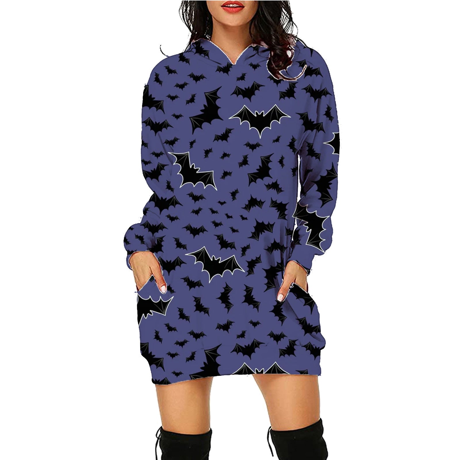 Halloween Print Long Hoodie With Pockets Sweater Long Sleeve Clothes Women - Jayariele one stop shop