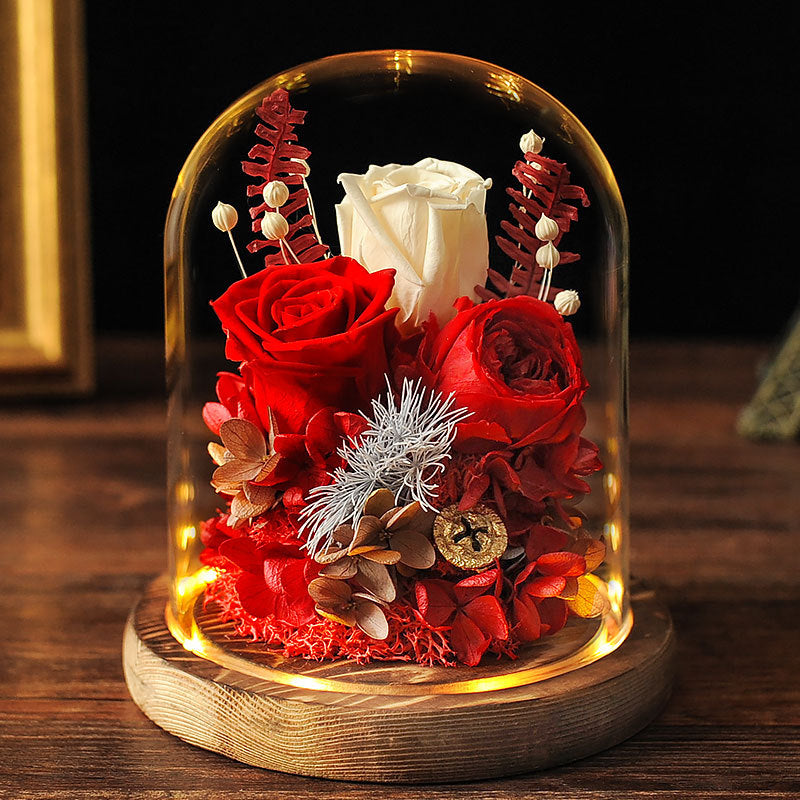 Valentine's Day Eternal Dried Flower Rose Glass Cover - Jayariele one stop shop