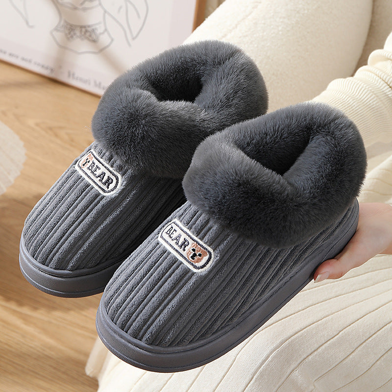 Winter Warm House Slippers Woman Plush Covered Heel Cotton Shoes Indoor And Outdoor Thick-soled Non-slip Fluffy Slippers For Men - Jayariele one stop shop