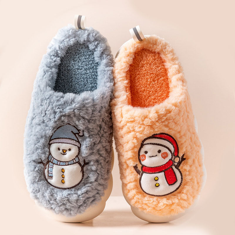 Cute Snowman Slippers Winter Indoor Household Warm Plush Thick-Soled Anti-slip Couple Home Slipper Soft Floor Bedroom House Shoes - Jayariele one stop shop