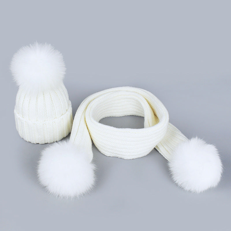 Knitted Hat Scarf Men's And Women's Autumn And Winter Warm Fox Fur Ball Wool Ball - Jayariele one stop shop