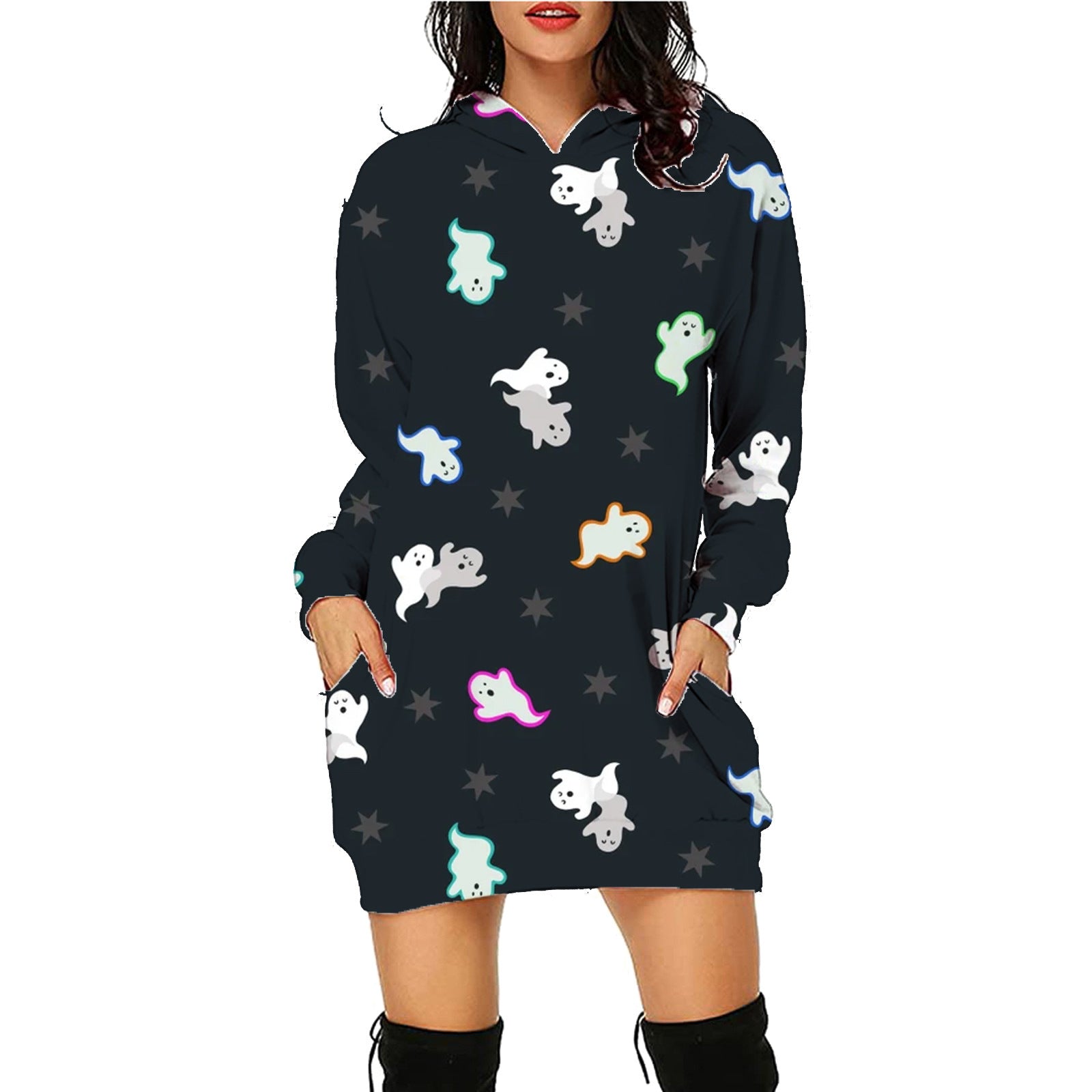 Halloween Print Long Hoodie With Pockets Sweater Long Sleeve Clothes Women - Jayariele one stop shop