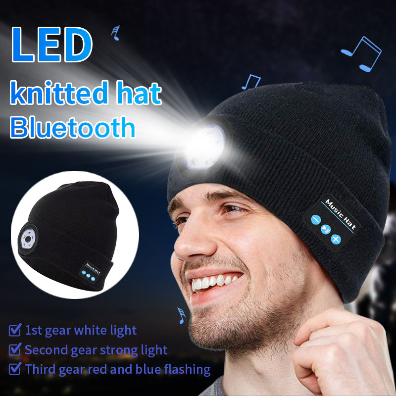 Warm Bluetooth 5.0 LED Hat Wireless Stereo Headset Music Player With MIC For Handsfree Support Dimming Rechargeable - Jayariele one stop shop