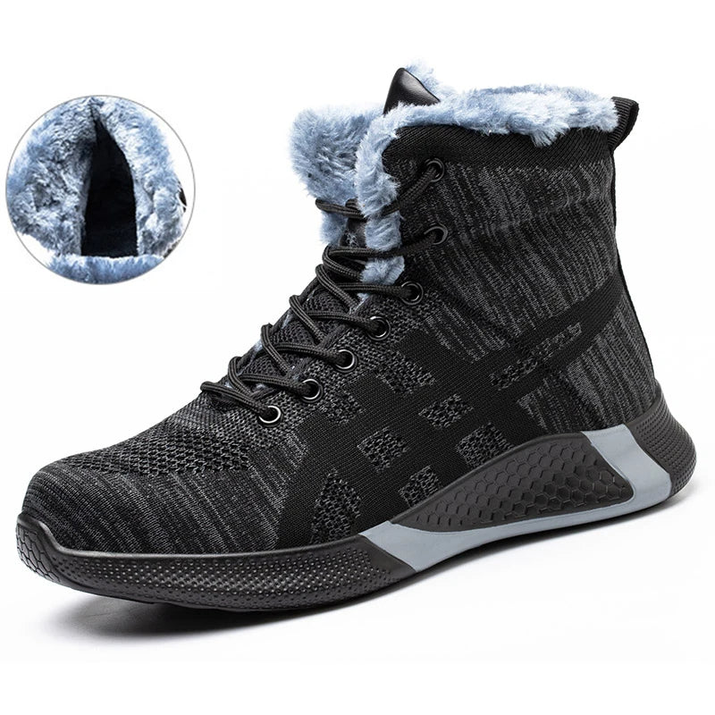 Winter Plush Boots Men Labor Protection Anti-smash Anti-puncture Work Shoes Warm Thickened Breathable Lace-up Safety Shoes - Jayariele one stop shop