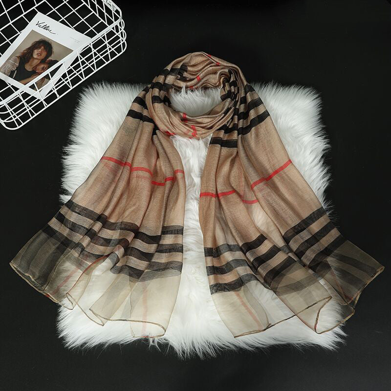 Silk Scarves Women's All-match Plaid Scarf Classic Plaid - Jayariele one stop shop