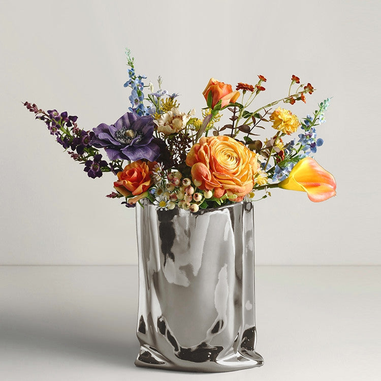 Vase Of Dried Flowers Electroplated Silver Ceramic Vase Floral Soft Decoration - Jayariele one stop shop